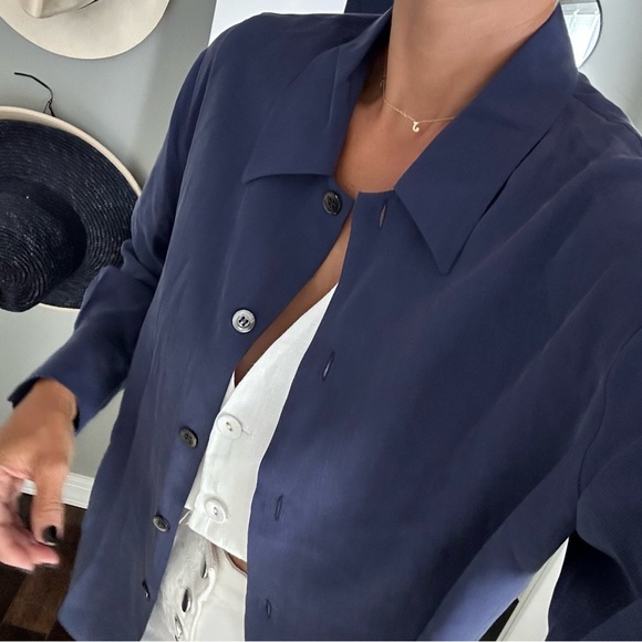 Burberry’s Blue Silk Button Down Shirt - Picture 2 of 6